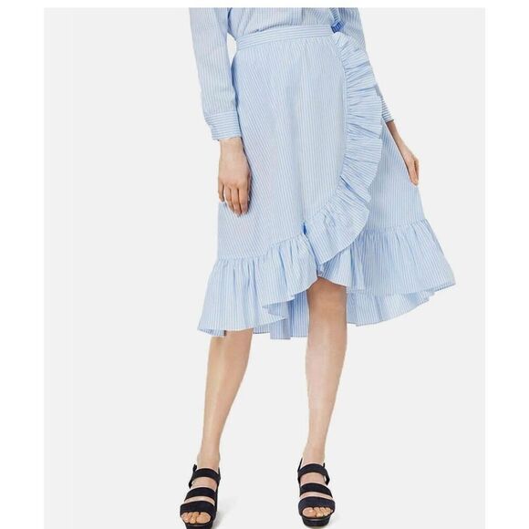 Jill Jill Stuart Dresses & Skirts - Jill Jill Stuart Blue Striped Ruffled Pleated Faux Wrap Skirt Size 4 Spring Cott